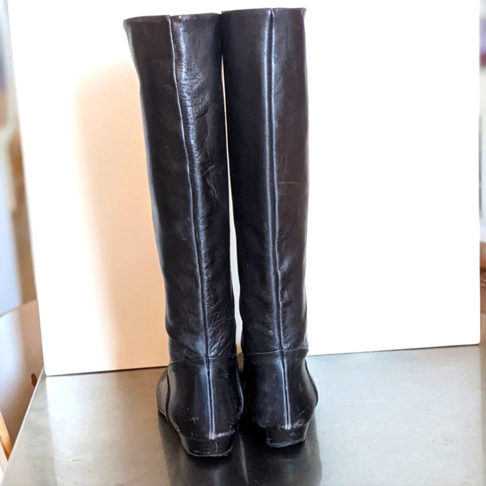 Vintage Black Leather Tall Flat Boots 6.5 or 7 - Picture 6 of 10